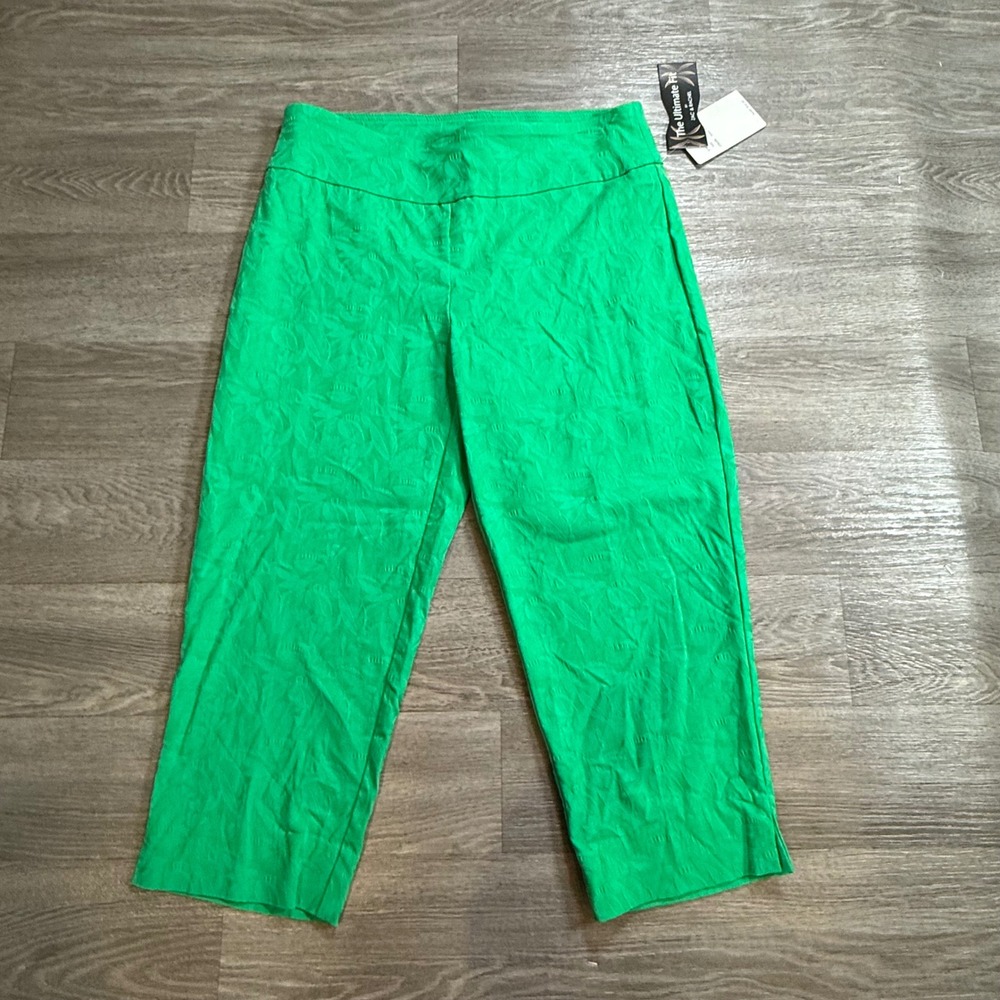 Zac & Rachel Green Leaf Jacquard Pull On Crop Pants MR81WUXL6 Womens 12 NEW